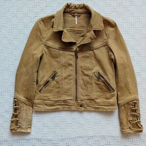 Free People Women's M Feel Good Brenda Distressed Cropped Moto Jacket